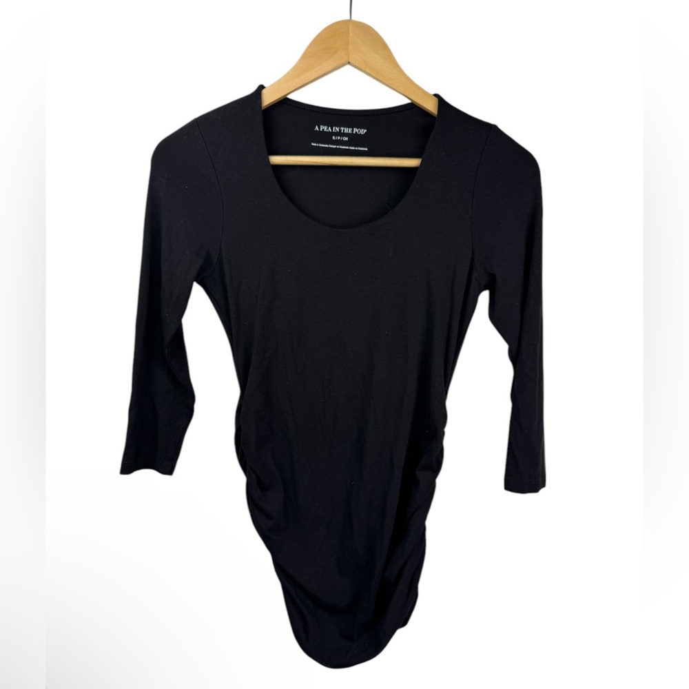 A pea in the pod 3/4 sleeve scoop‎ neck cotton modal black maternity T-shirt S